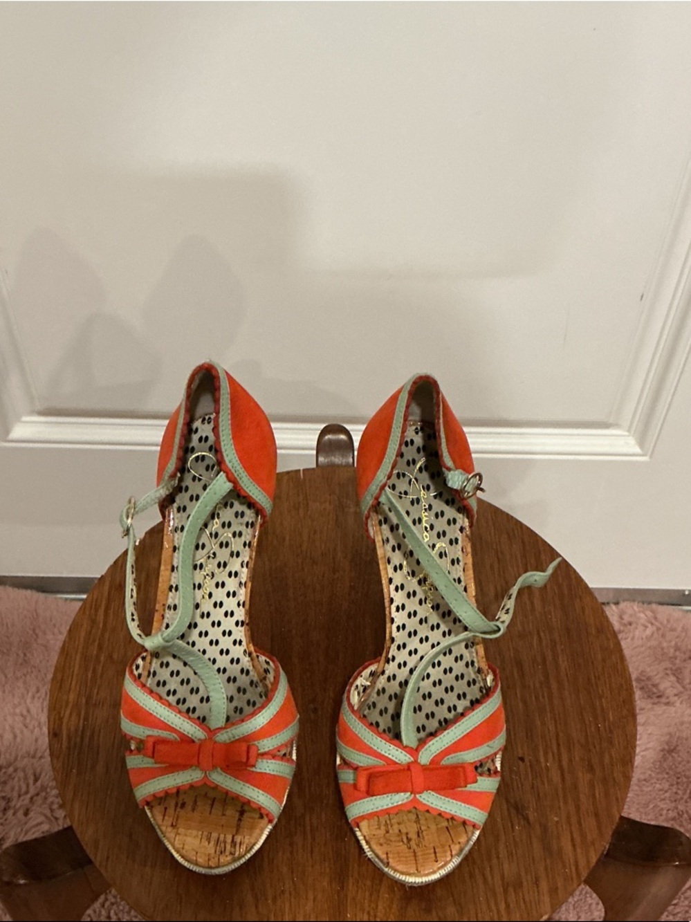 JESSICA SIMPSON Y2K Orange and Mint Peep-Toe Ankle-Strap Heels